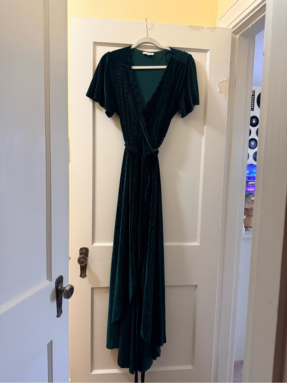 Baltic Born Deep Green Velvet Wrap High-Low Dress